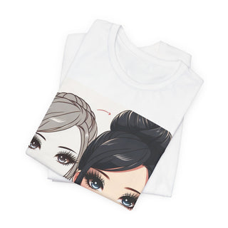 Glam & Gains Graphic Tee — Front 'GLAM' Makeup Art, Back 'GAINS' Female Bodybuilder Illustration