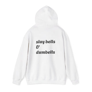 Holiday Fitness Hoodie — “slay bells & dumbbells” Christmas Gym Sweatshirt