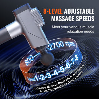 VEVOR Massage Gun Deep Tissue, Percussion Muscle Massager For Athletes - With 8 Speed Levels & 6 Massage Heads, 16V 2500mAh Batteries, Handheld  Massage Gun For Pain Relief, Muscle Relaxation.