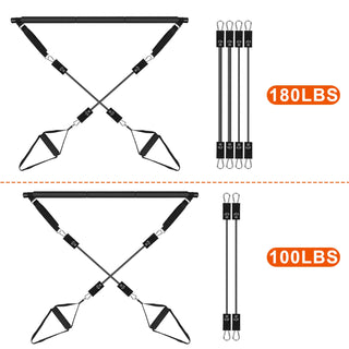 100LBS OR 180LBS Band Options - 1Pc Pilates Bar Kit Multifunctional Pilates Yoga Toning Bar Full Body Exercise Equipment Set For Beginners Intermediates Professionals 4 Elastic Resistance Bands