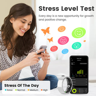 Smart Ring Health Tracker Fitness Sleep Stress HRV Tracker With Charging Case Magnetic Charging Cable For Women & Men Compatible With IOS & Android 7-Day Battery Life Size7 Size8 Size9 Size10