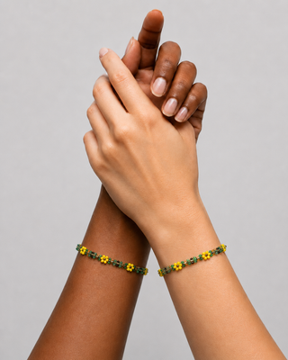Bracelet with green and yellow flowers