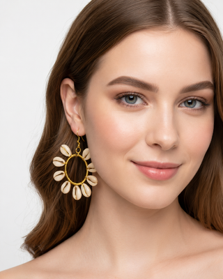 Large seashell gold hooped earrings