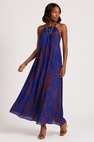 The Backless Dera Halter Maxi Dress in blue Tie-Dye