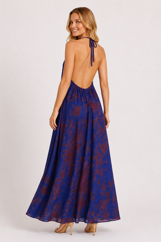 The Backless Dera Halter Maxi Dress in blue Tie-Dye