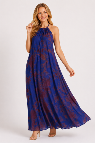 The Backless Dera Halter Maxi Dress in blue Tie-Dye