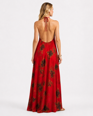 The Backless Dera Halter Maxi Dress in red Tie-Dye