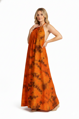 The Backless Dera Halter Maxi Dress in bright Tie-Dye