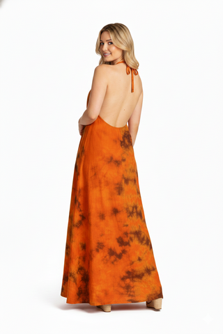 The Backless Dera Halter Maxi Dress in bright Tie-Dye