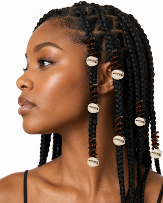 Brown Spiral hair charm with cowrie shell