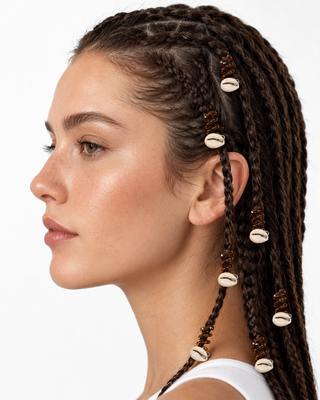 Brown Spiral hair charm with cowrie shell