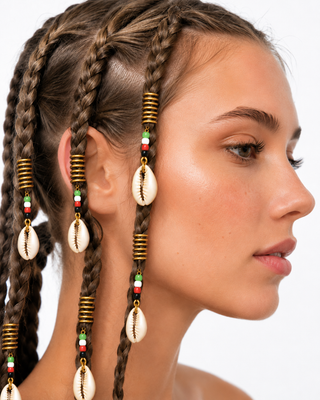 Gold colored spiral-shaped with coral  Hair Charm