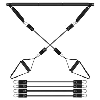 100LBS OR 180LBS Band Options - 1Pc Pilates Bar Kit Multifunctional Pilates Yoga Toning Bar Full Body Exercise Equipment Set For Beginners Intermediates Professionals 4 Elastic Resistance Bands